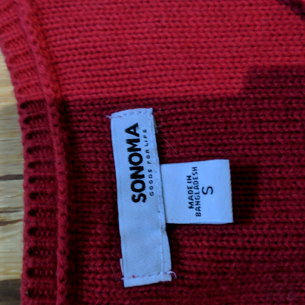 LAST CHANCE or CHARITY Sonoma red v neck lightweight loose weave sweater - Picture 2 of 5